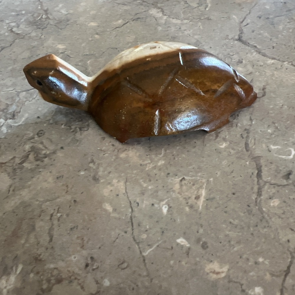Vintage Folk Art Carved Marble Turtle Figure
